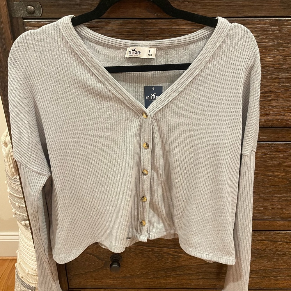 Hollister Light Gray Ribbed Cardigan
